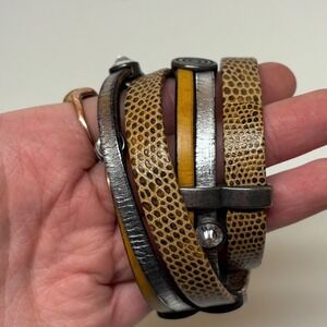 Multi-Strand Leather Wrap Bracelet Snakeskin Star Crystal Magnetic Clasp
